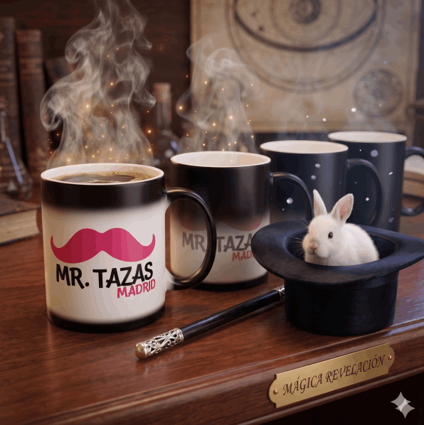 Taza termocromática con revelado térmico para regalos de empresa.