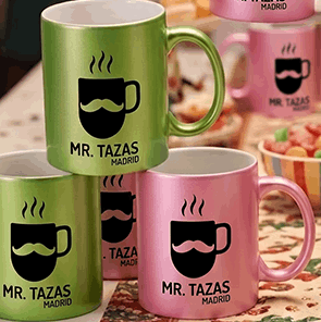 Tazas efecto espejo cromadas personalizadas con impresión de alta definición
