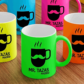 Tazas flúor personalizadas en colores neón fosforito para eventos