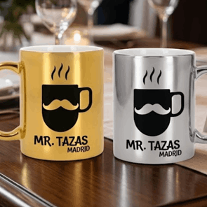 Tazas metalizadas doradas y plateadas personalizadas para regalos de empresa